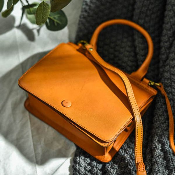 

simple small square bag personality design shoulder bag first layer cowhide female small