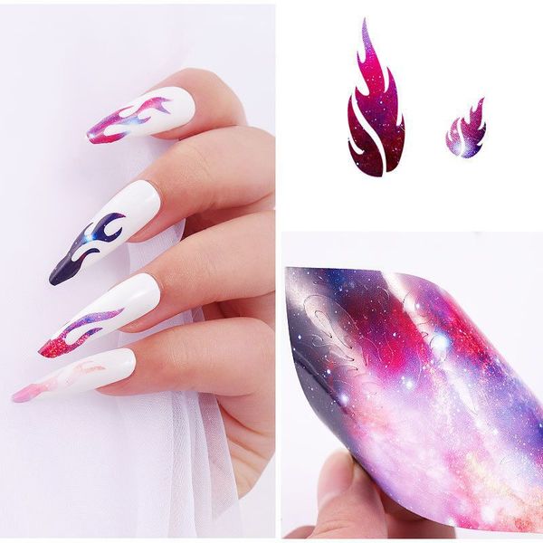 

new fashion 6-colors nail flame sticker laser flame nail art stickers unique style accessories, Black
