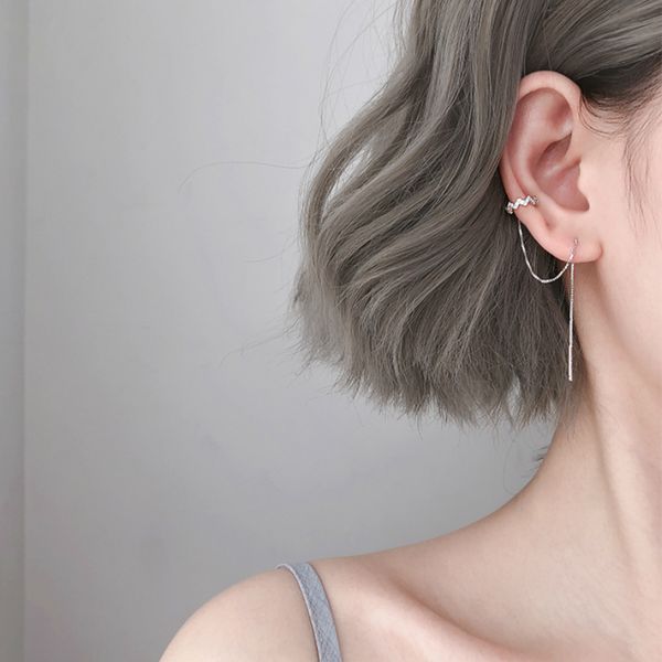 

wholesale silver wave zircon ear wire long tassels drop earrings 925 ear cuff clip on earring for fashion women girl gift