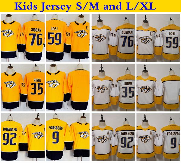 

2018 youth nashville predators 76 pk subban 35 pekka rinne 92 ryan johansen filip forsberg 59 roman josi hockey jerseys gold kids shirts, Black;red