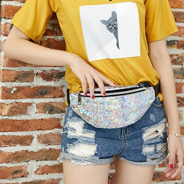 

женщины-стрит модные zipper fanny pack bum кожа pu повседневная сумка талии блестки практический легкий пояс all-match мода