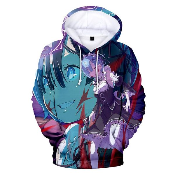 

re zero starting life in another world 3d hoodie sweatshirt in boys girl /kids anime rem ram jacket harajuku autumn warm clothes, Black