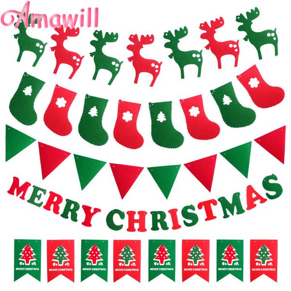 

amawill christmas hanging decorations pull flags diy christmas tree deer banner home decor event new year supplies 7d