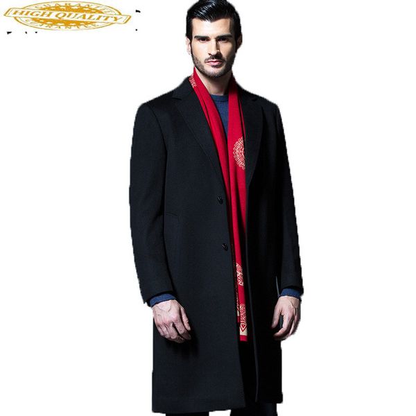 

90% wool trench coats men brand-clothing black long men's winter jacket overcoat turn-down collar mens coat wuj1167