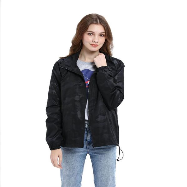 

women casual turn-down collar long sleeve spring zipper loose jacket outerwear print, Black;brown