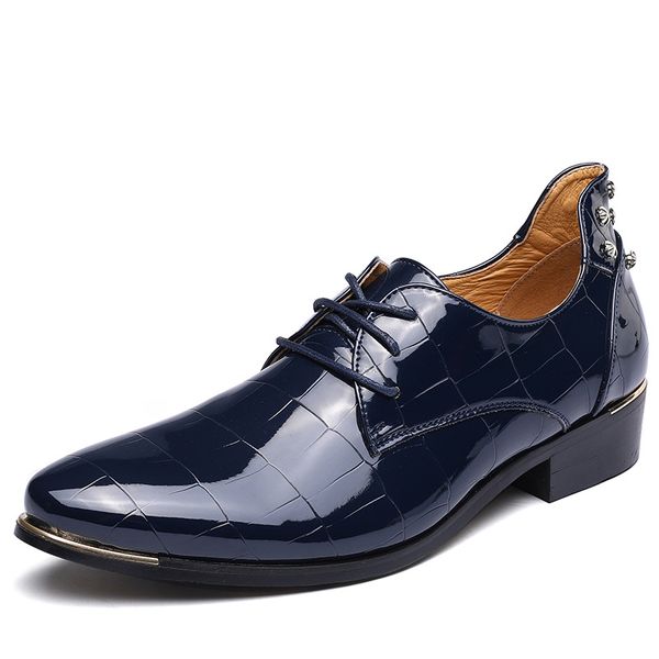 

new patent leather oxford shoes for men dress shoes pointed toe business wedding men formal plus size 45-48, Black