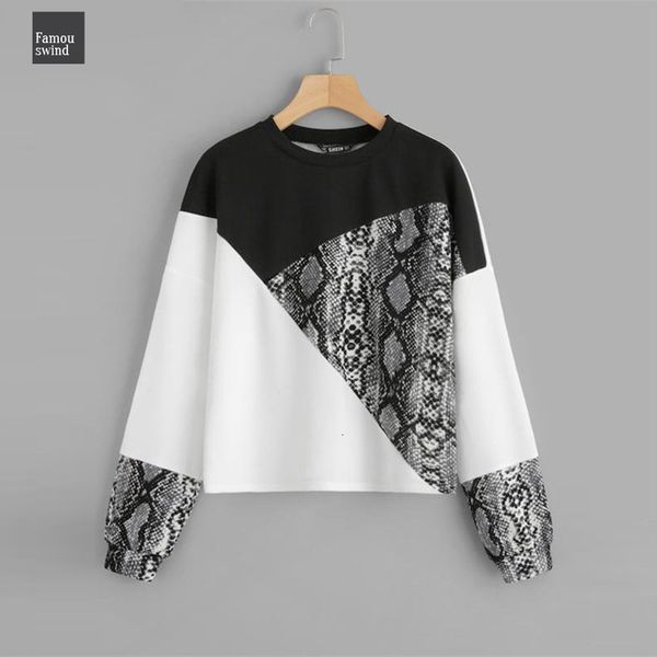 

цвет блока змеиной кожи толстовка опрятный шею длинным рукавом multicolor женщины осень пуловеры кофты перевозка груза падения, Black