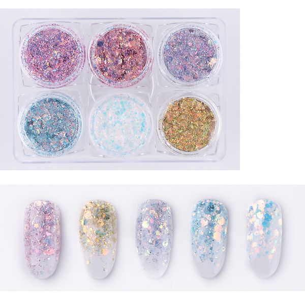 

6 styles nail art flake glitter sequins colorful shiny decorations manicure beauty sequins eye makeup accessories, Silver;gold