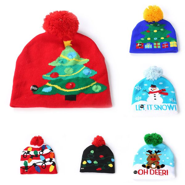 

рождество привело косплей шляпы рождественская елка олень снеговик вязание крючком шляпа 2019 теплая зима взрослые дети свет шапка мультфиль, Yellow