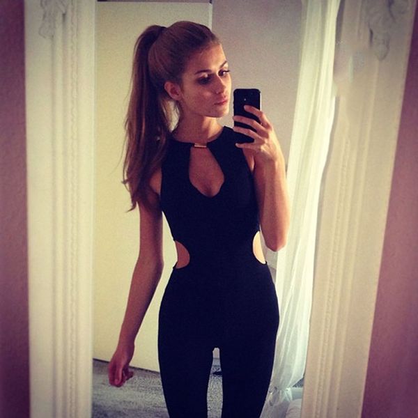 

summer backless jumpsuits new hollow sleeveless women bodysuit black zipper skinny combinaison femme 2xl, Black;white