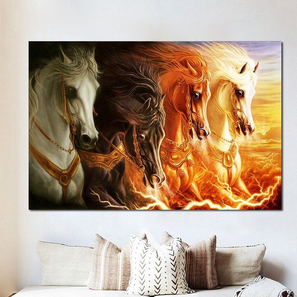 

nordic four white running horses wall art pictures painting wall art for living room home decor (no frame