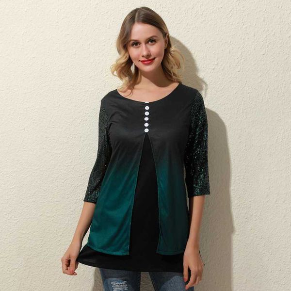 

fashion women ladies three quarter sleeve loose blouse summer o-neck casual shirts clothing sequined solid casual clothes, White