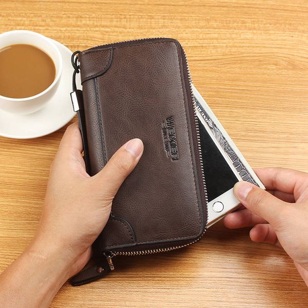 

men wallets hasp zipper vintage pu leather men wallets luxury leather clutch male purses large capacity men's wallet, Red;black