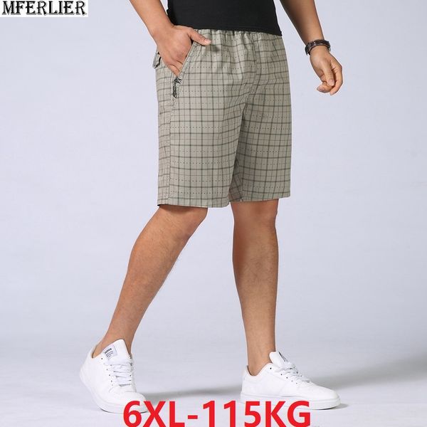

summer men plaid shorts simple army green plus size 4xl 5xl 6xl man casual home pocket shorts stretch zipper fashion 42, White;black
