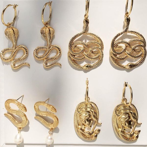 

retor hyperbole snake hoop earrings vuntage europe america punk style snake long earrings for women simple hoops fashion jewelry, Golden;silver