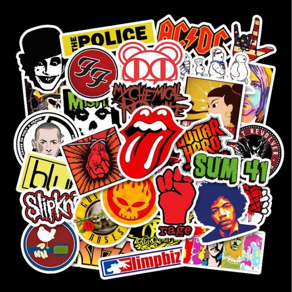 

low price new rock star bicycle car doodles cool stickers for luggage trolley case lapskateboard guitar waterproof doodle stickers