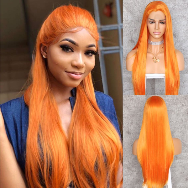 

beautytown handtied orange red 1b white heat resistant straight cosplay celebrity girl wedding party synthetic lace front wig, Black