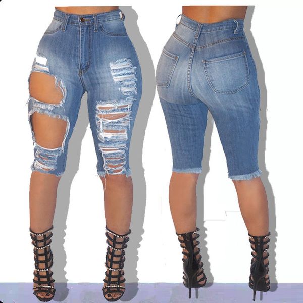

new women ladies denim skinny ripped shorts high waist hole destroyed draped stretch bodycon jeans slim shorts, White;black