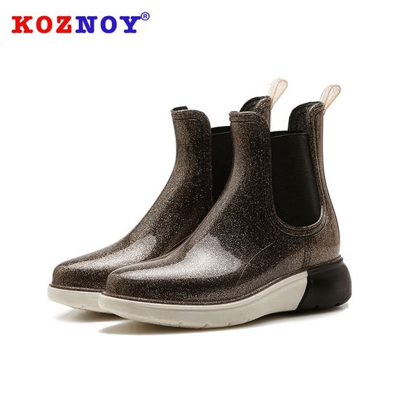 

fujin dress rainboots women fashion height increasing shoes round toe water boots non slip bling comfortable womens ankle boots, Black