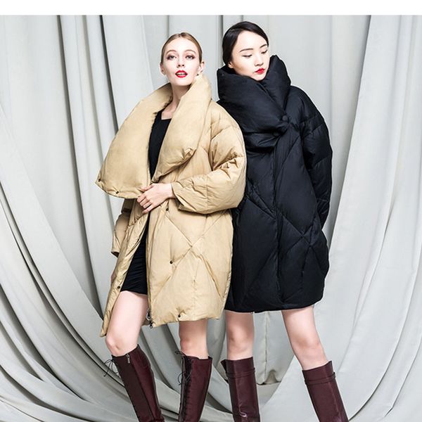 

loose plus size casual down jacket winter women clothing coats fashion bread thick warm jacket new elegant white duck overcoat, Black
