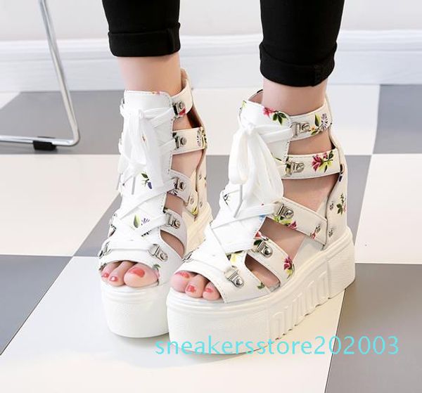 

woman sandals summer new fashion platform sandals wedges thick bottom casual women shoes high heels sandalias s03, Black