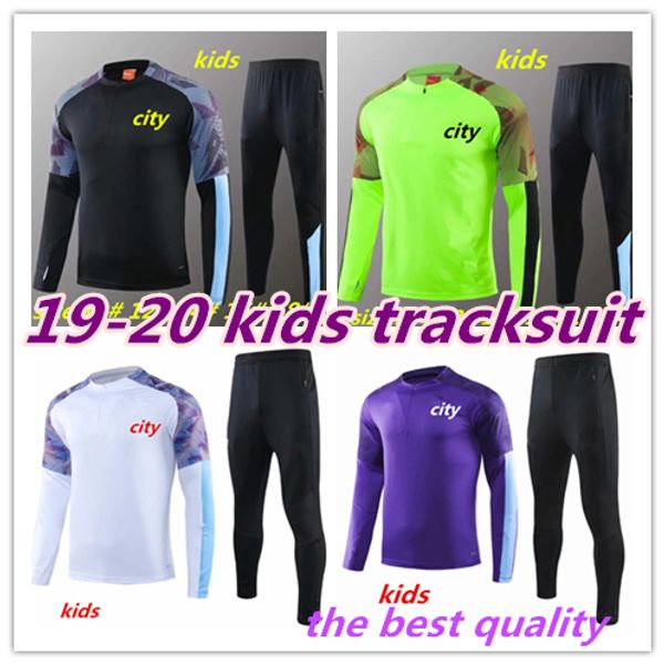 

2019 2020 mahrez jesus de bruyne kun aguero kids manchester child tracksuit city sane kids training suits 19 20 football kit shirt, White;yellow