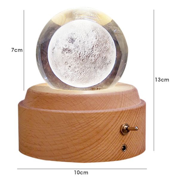 

creative moon crystal ball music box wooden luminous music box rotary innovative festive home decor for birthday gift