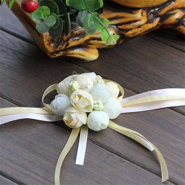 

fashion artificial flowers wedding celebration bride wrist flower simulation pearl lace corsage bridesmaid decorate sale