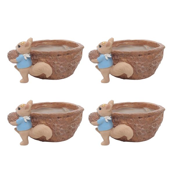 

set of 4 walnut squirrel succulent plant pot, cactus plant pot, flower pot, perfect for home decoration and gift idea
