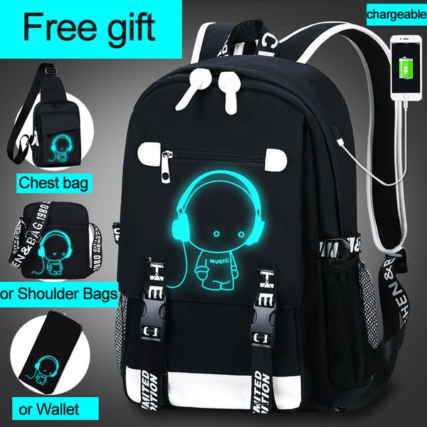 

student school backpack 3d luminous animation usb charge school bag for teenager boy anti-theft children's backpack schoolbags