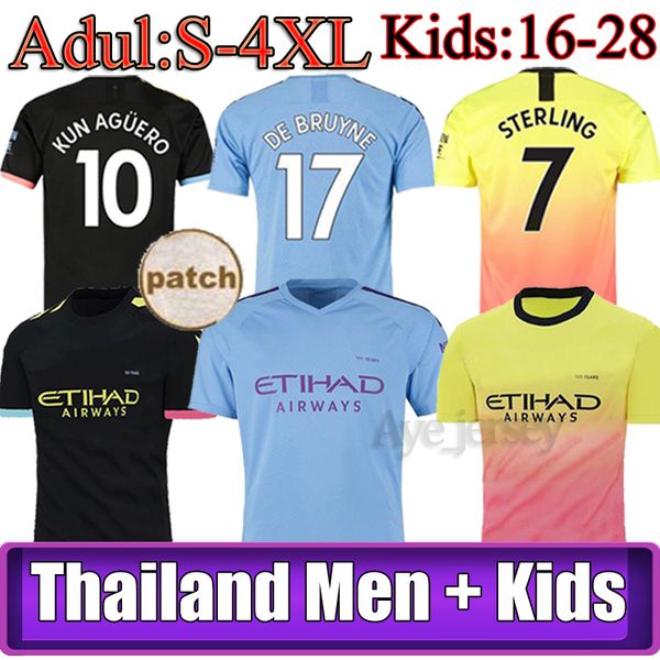 

19 20 soccer jersey city 2019 2020 g. jesus mahrez de bruyne kun aguero football shirt mendy man uniforms manchester men + kids kit, Black;yellow