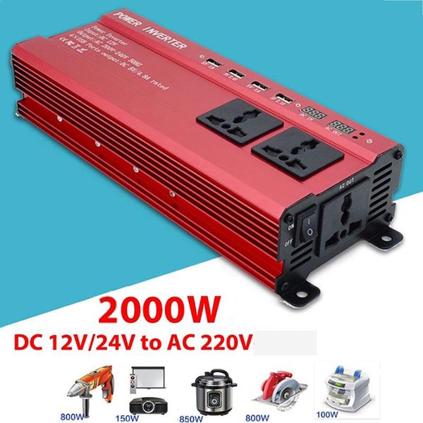 

2000w dc12v/24v to ac220v converter voltage transformer pure sine wave power inverter 4 usb interface car power