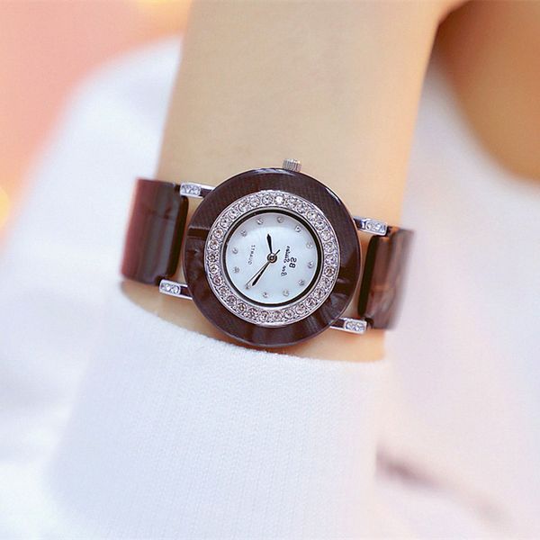 

new round black strap white dial no digital rhinestone scale dial watch high-end ladies watch fashion & casual, Slivery;brown
