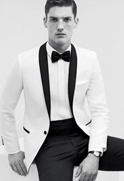 

man groomsman men wedding suits bridegroom one button white groom tuxedos shawl collar groomsmen man men wedding suit, White;black