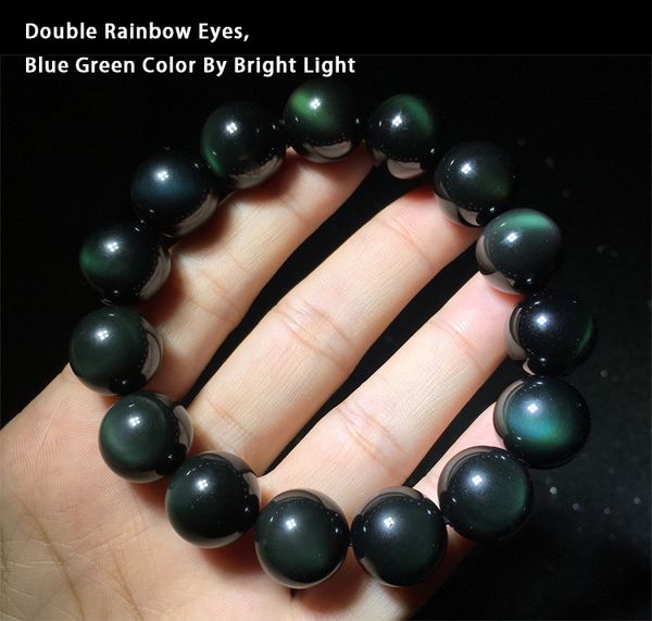 

rainbow bracelet green color eyes natural stone obsidian beads bracelets for men and women 20mm lucky buddha jewelry, Black