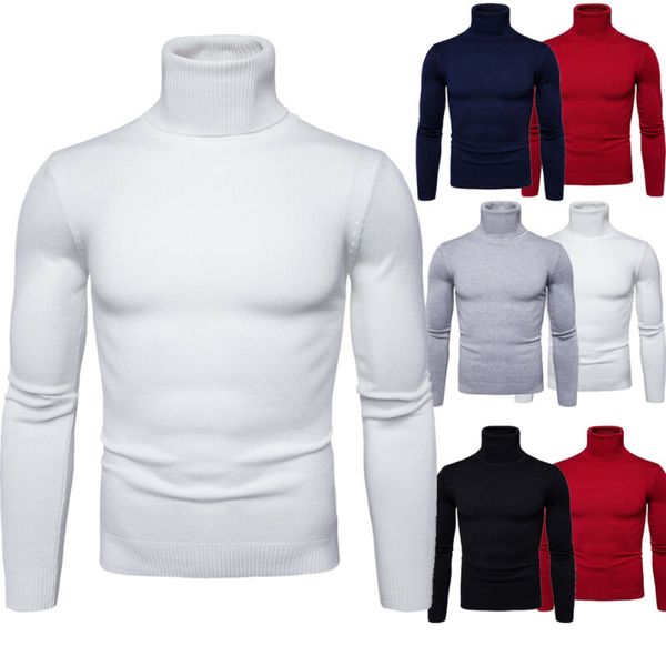 

2019 solid baisc men high neck turtleneck cotton pull over sweaters long sleeve stretch jumper -2xl top, White;black