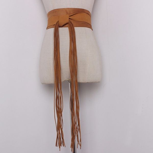 

twotwinstyle women synthetic leather tassel belt corset ladies vintage wide high waistband girls 2017 fashion cummerbund, Black;brown