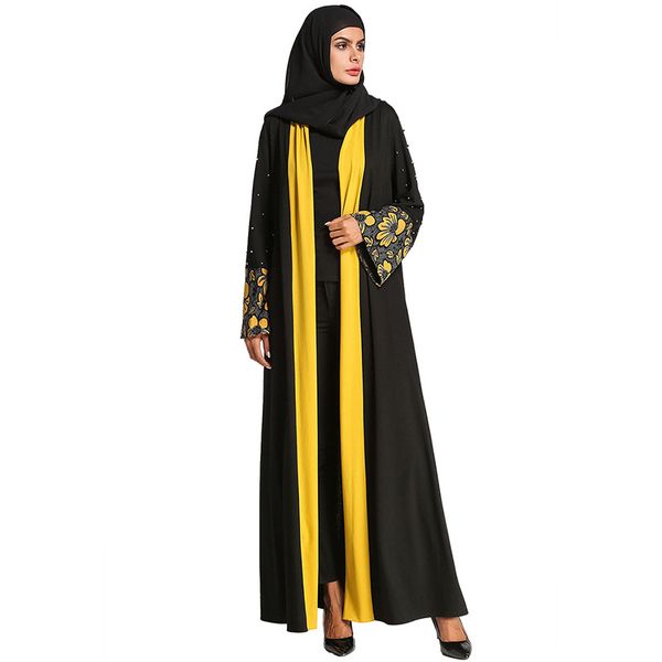 

elegant muslim embroidery abaya beading lace maxi dress cardigan kimono long robe gowns ramadan middle east islamic clothing, Red