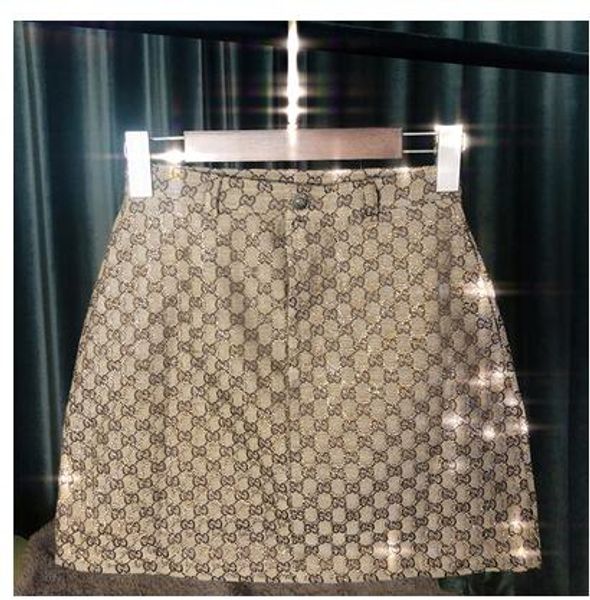 

2019 new design fashion women's summer high waist a-line logo letter jacqaurd shinny bling rhinestone patchwork luxury short skirt s m, Black