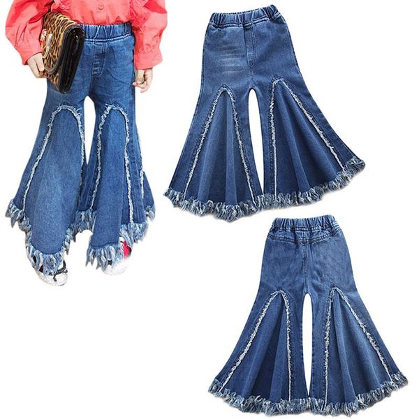 

2020 baby girl boy clothes girls pants cowboy models europe and the united states tide fan girls tassel bell pants, Blue