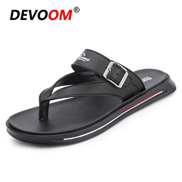 

fashion ojotas hombre non-slip slippers men summer flip flops men slides leather sandals massage slipper sloffen 44, Black