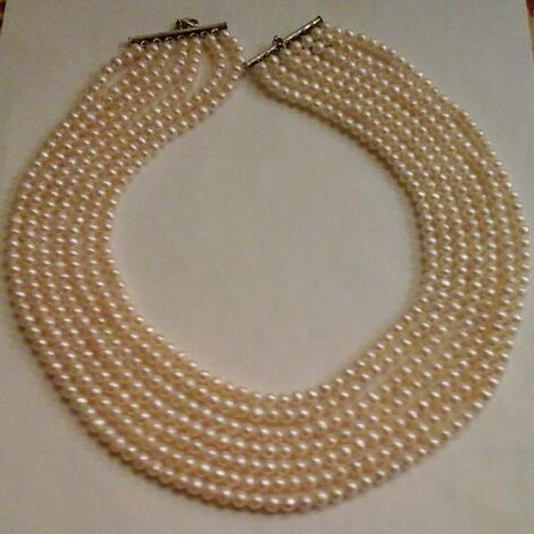 

beautiful new 7 strands south sea round white pearl necklace 17-25inch, Silver