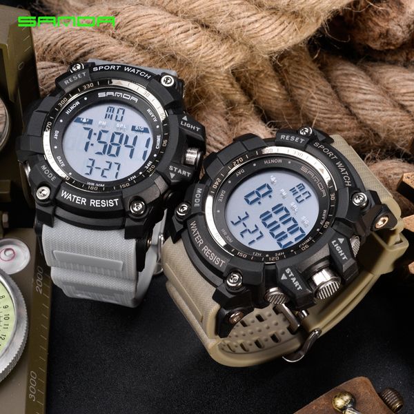 

sanda satch led digital men watches week display alarm 3bar wristwatch waterproof timing sports watch relogio masculino 359, Slivery;brown
