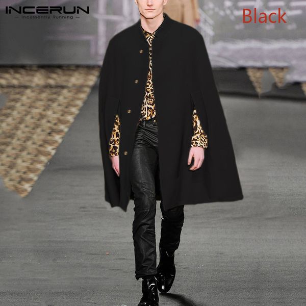 

incerun autumn men fashion solid color lapel cloak jackets windbreaker casual loose single breasted mens cardigan trench coats, Tan;black