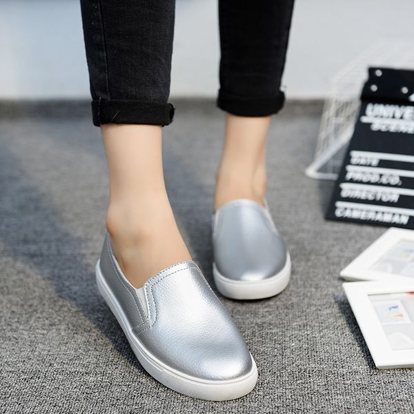 

women shoes leather loafers fashion ballet flats sliver white black shoes autumn woman slip on loafers boat moccasins