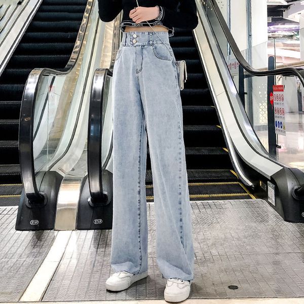 

2020 mom wide leg jeans vintage high waist boyfriend jeans for women boyfriends black denim pants casual push up ladies trousers, Blue
