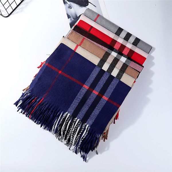 

autumn and winter new cashmere scarves for men and women to keep warm versatile lattice scarf shawl wholesale, Blue;gray
