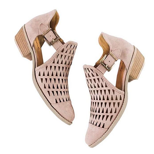 

laamei summer spring shoes woman pumps peep toe sandals women zip chunky square heel ankle booties womans sandals plus size, Black