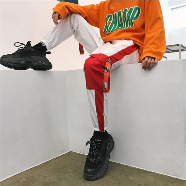 

cool man jogger side pockets loose style men's sweatpants fashion 2019 high street casual pants mens streetwear pants, Black