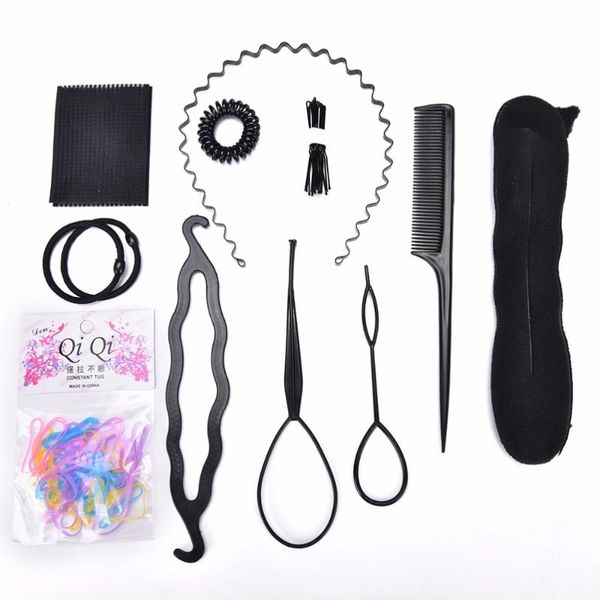 

10pcs diy magic foam twist sponge comb bun donut hairpins clip maker pads hair styling accessory set tools new, Brown
